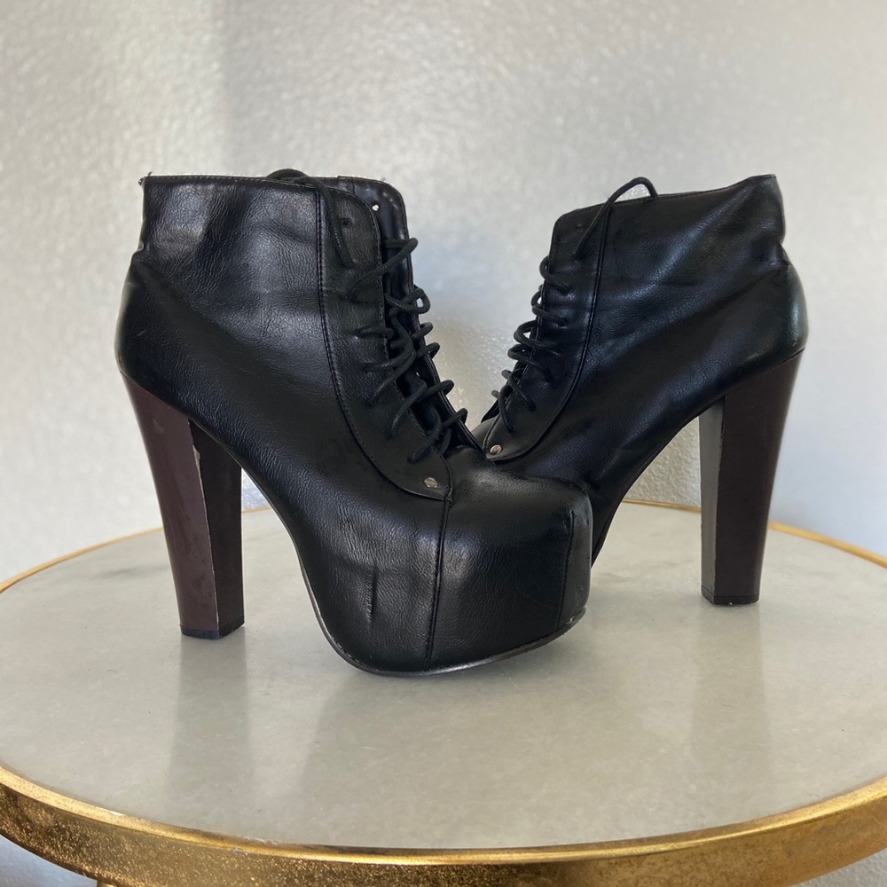 Black leather booties